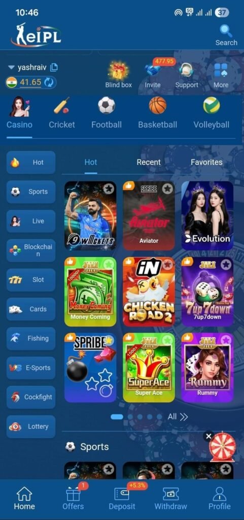 EIPL App User Dashboard Interface with Real-time Stats